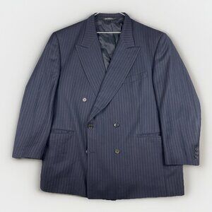 Ermenegildo Zegna Blazer Navy w/ Brown Chalk Stripe Double Breasted Wool Sz 46W